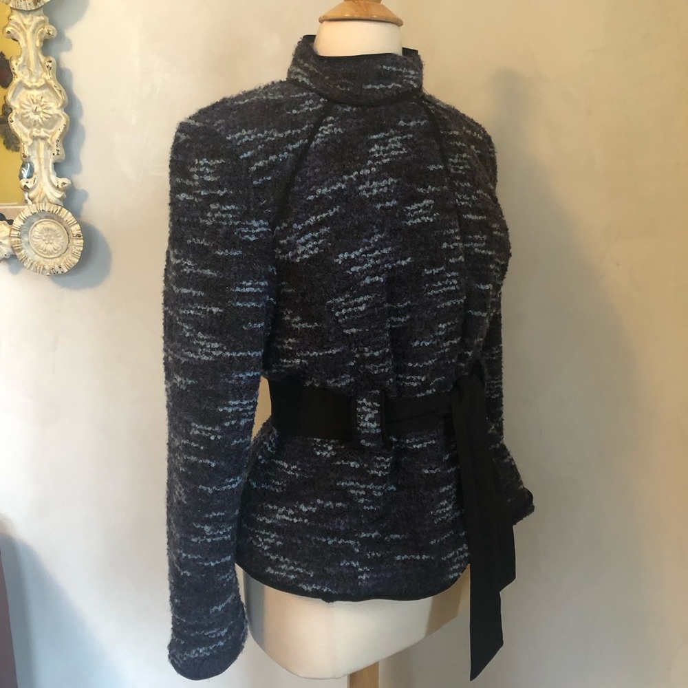Sandro Sportswear black,blue & purple Tweed Jacket w/ribbon tie belt Size Large - Picture 3 of 12